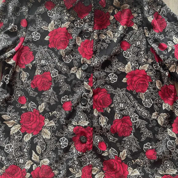Briggs New York Black Floral Print Faux Suede Button Down Jacket Women’s Large - Picture 5 of 12
